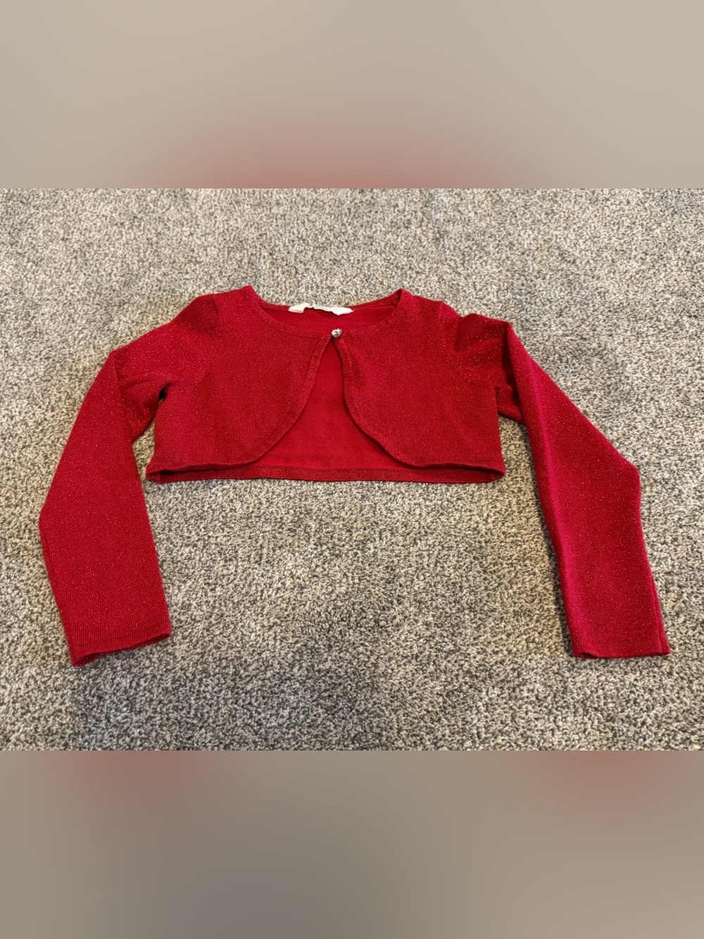 Red Girl’s Cropped Red Glitter Cardigan